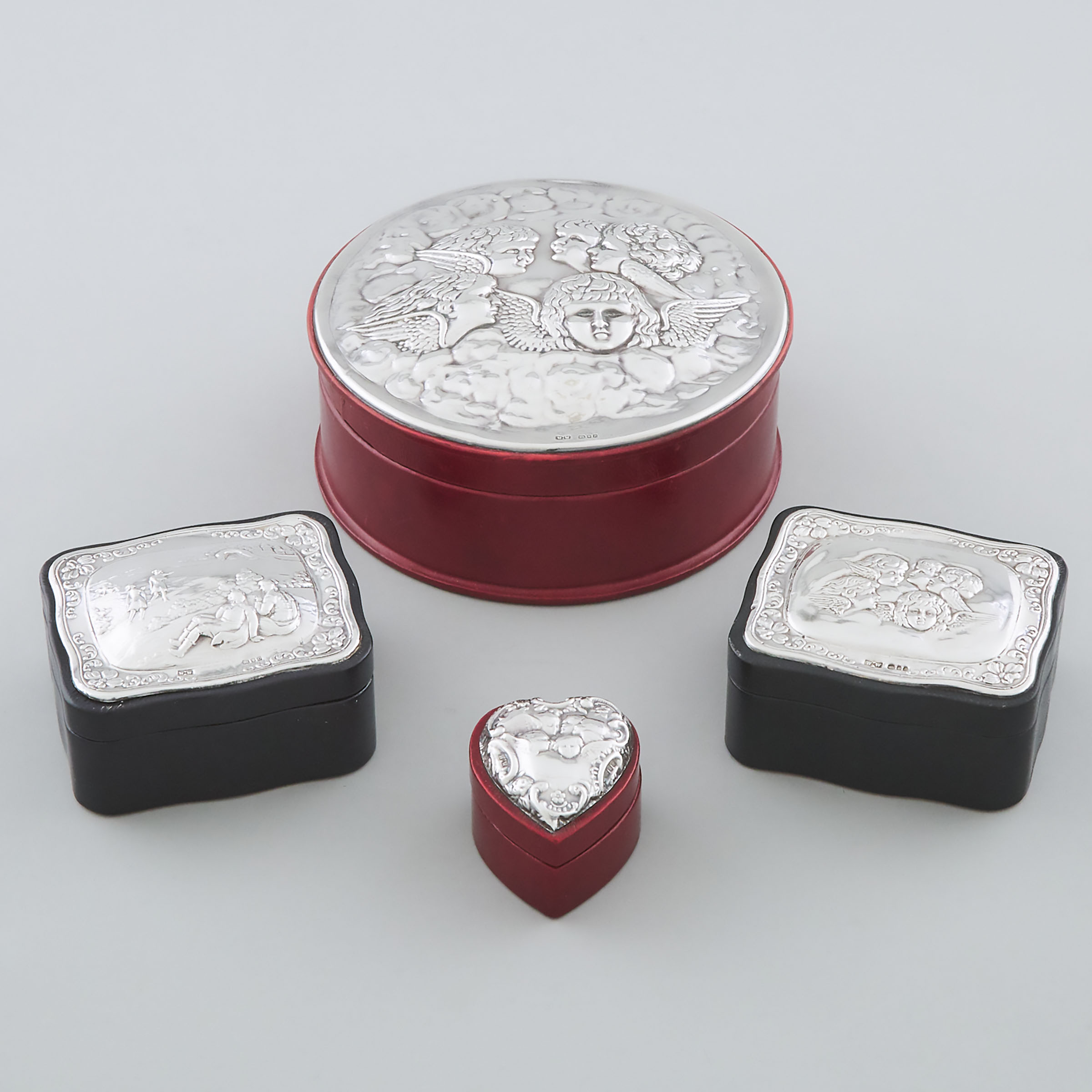 Four English Silver Mounted Leather Boxes, London, 1988/89