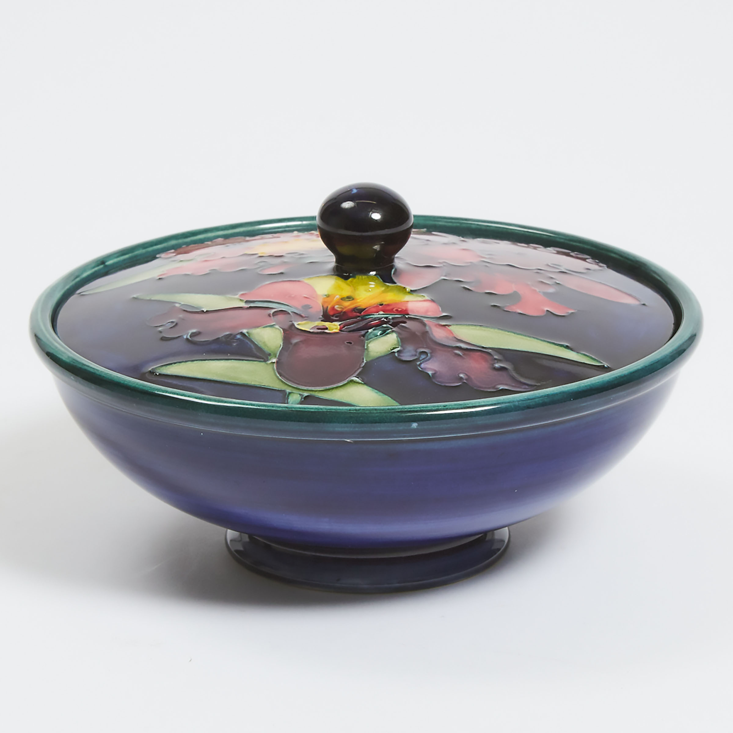 Moorcroft Orchids Covered Bowl, c.1950
