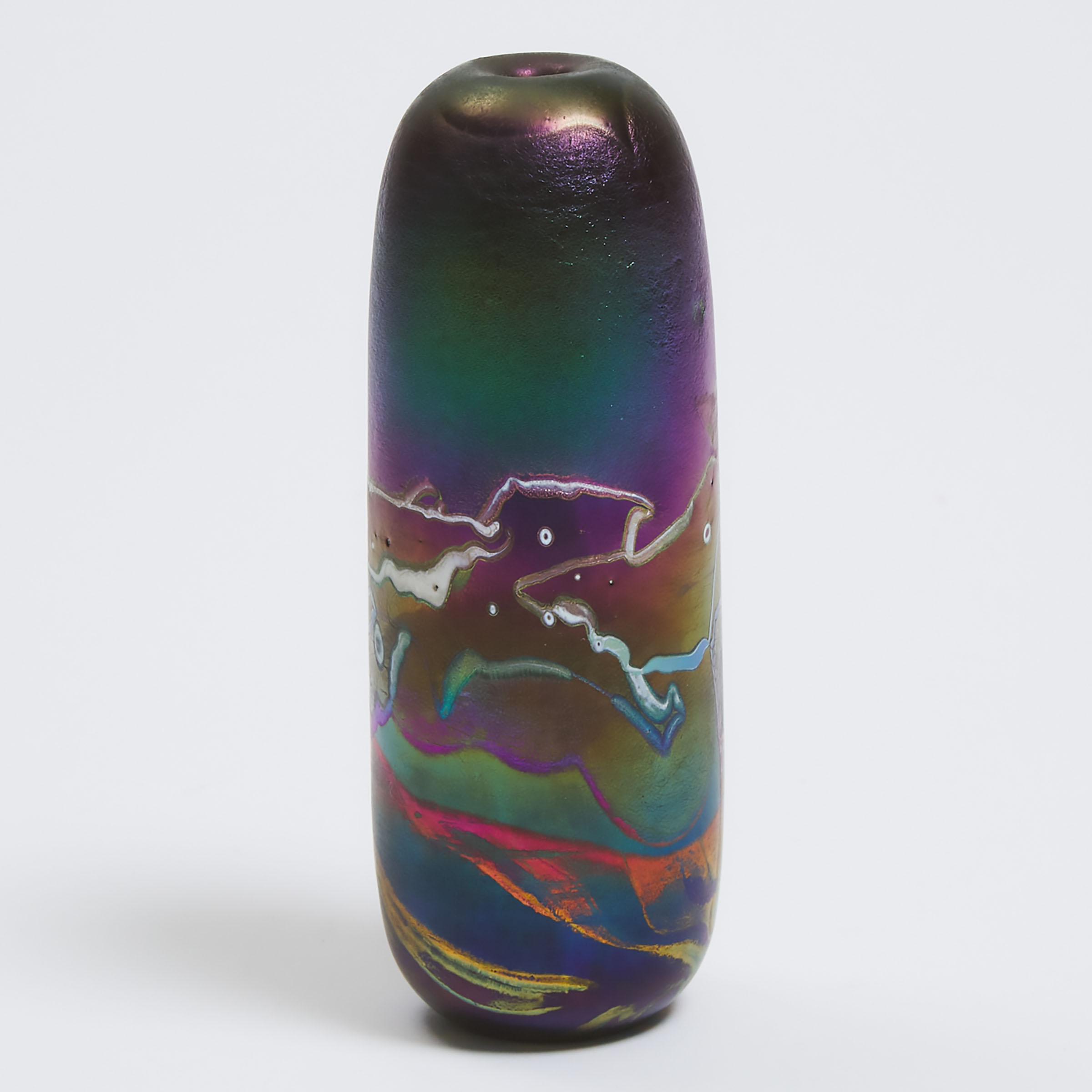Joel Philip Myers (American, b.1934), Cylindrical Iridescent Glass Vase, 1978