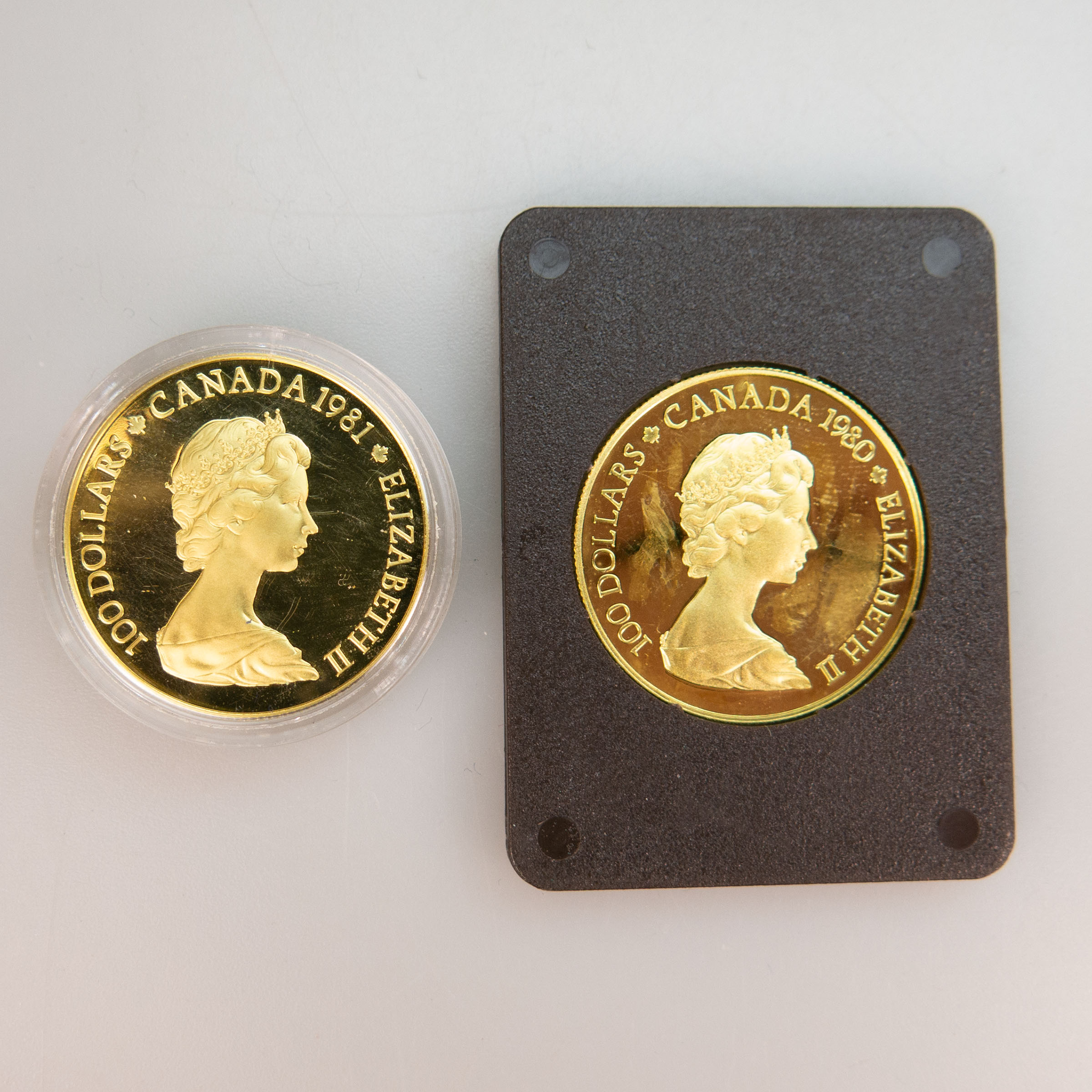 Two Canadian $100 Gold Coins; 1980 & 1981