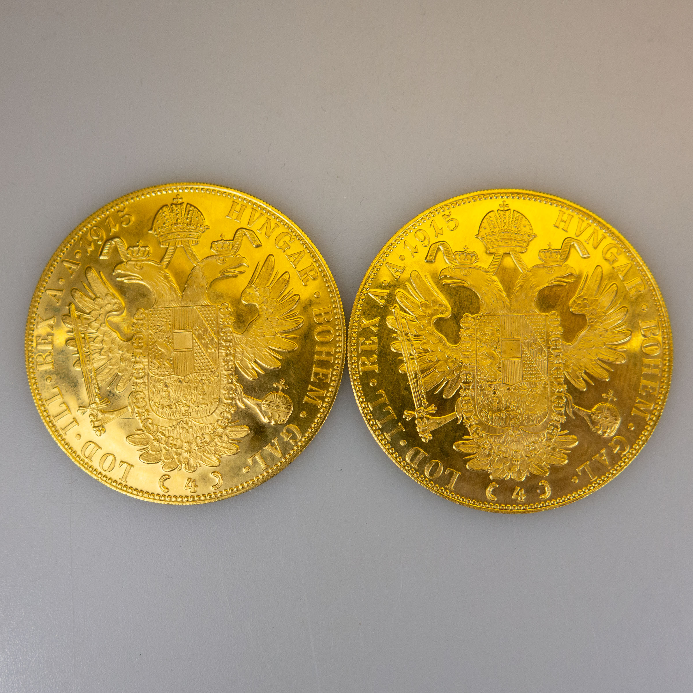 2 Austro-Hungarian 1915 Restrike 4 Ducat Gold Coins