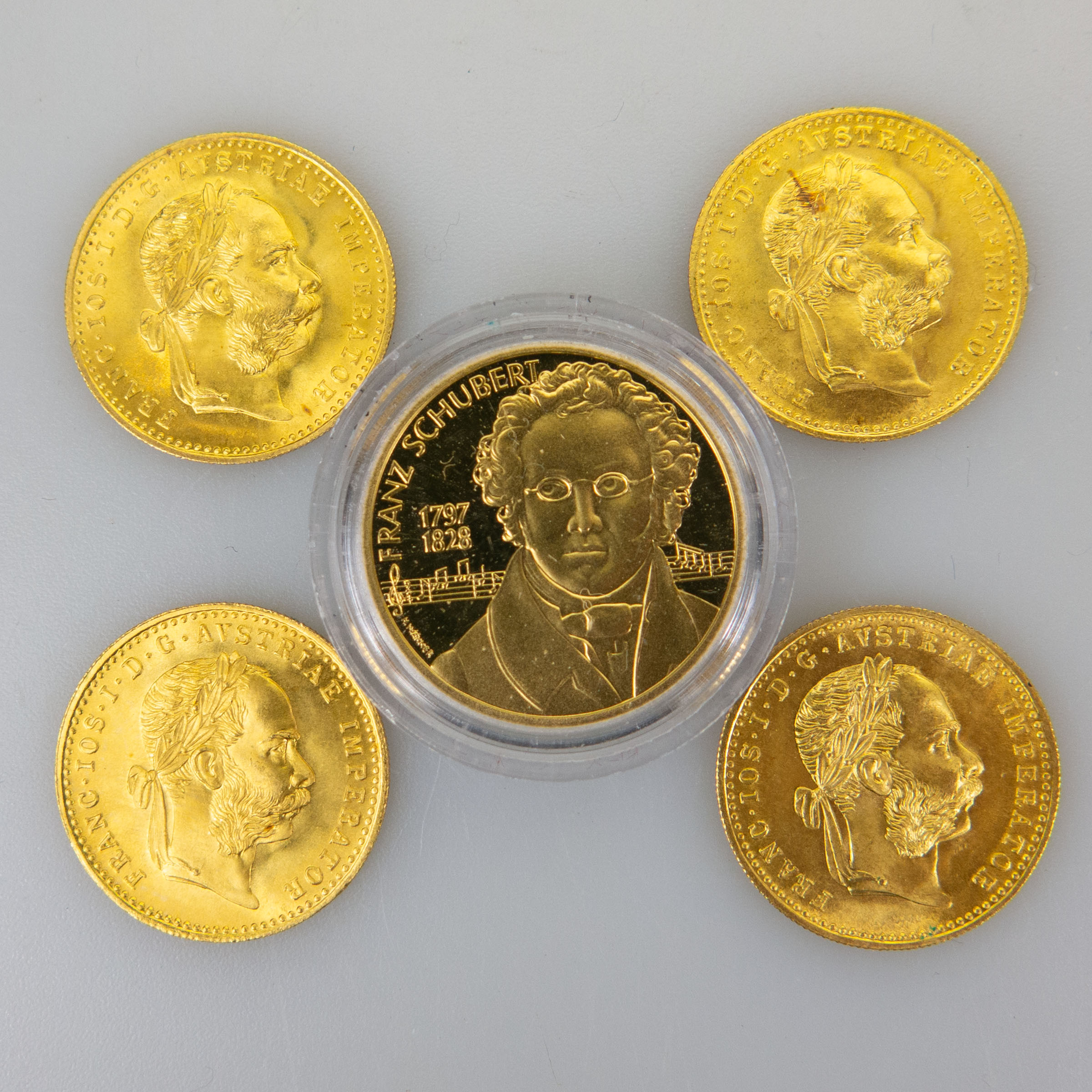 4 Austro-Hungarian 1915 Restrike 1 Ducat Gold Coins