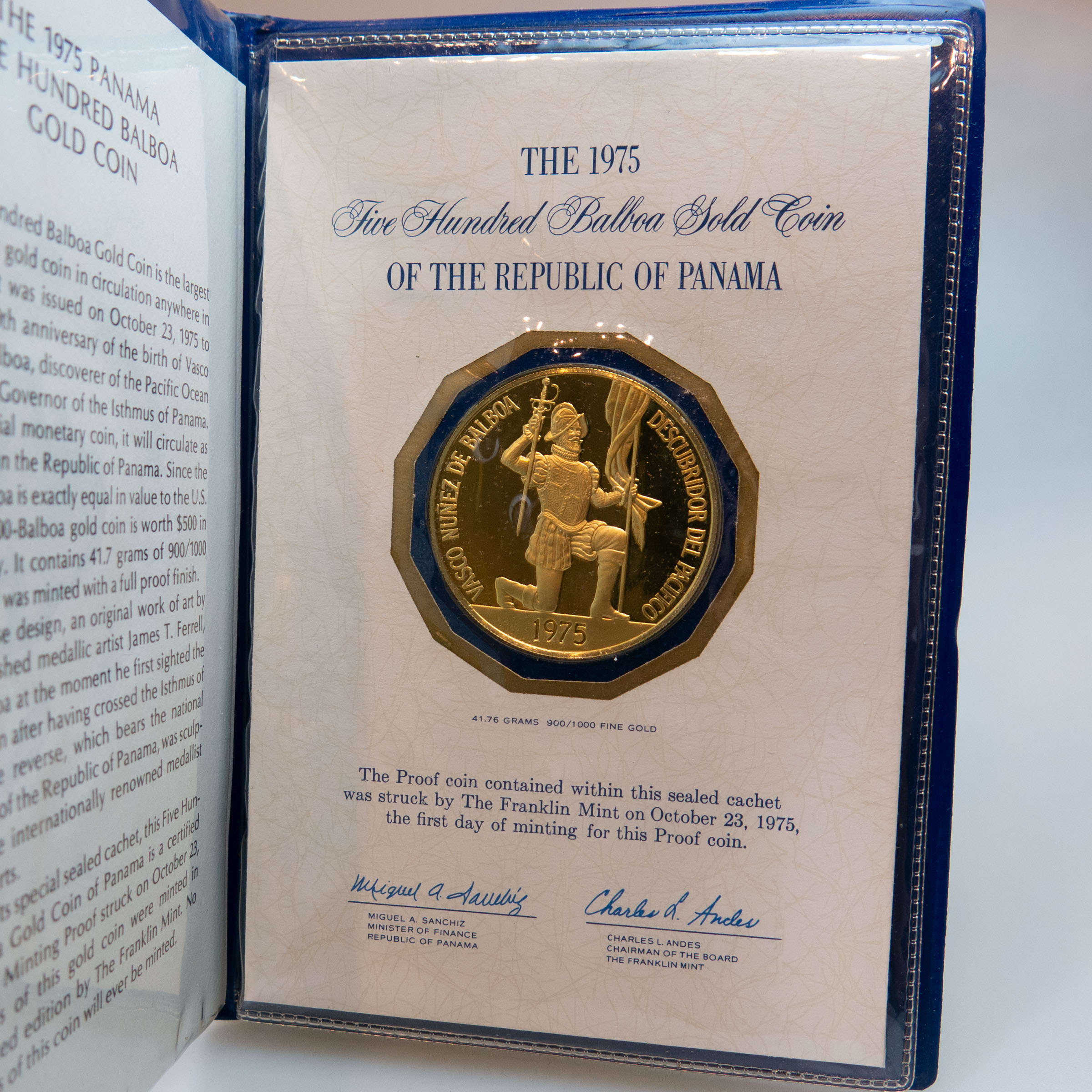Franklin Mint 1975 Panama 500 Balboa Gold Coin