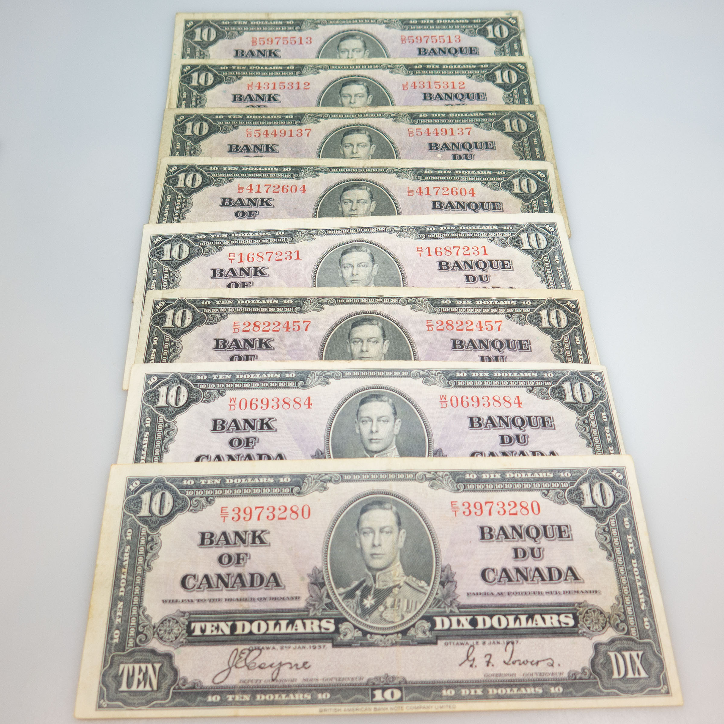 12 Canadian 1937 Bank Notes