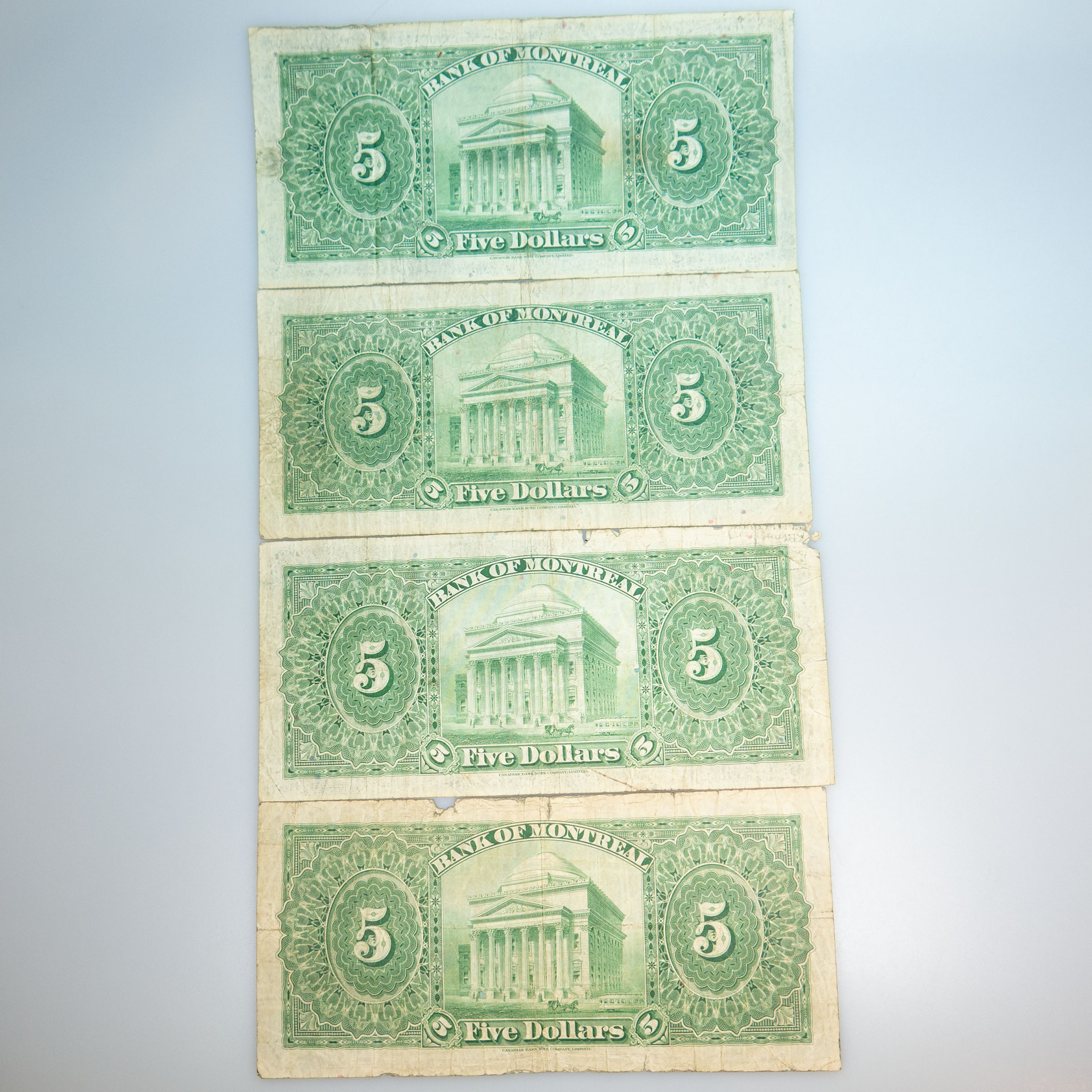 Four Bank Of Montreal 1931 $5 Bank Notes