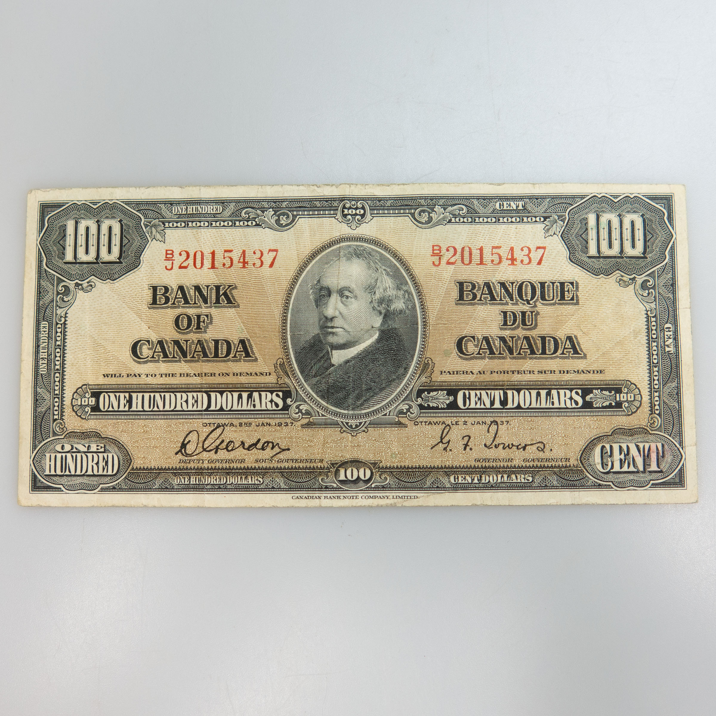 Canadian 1937 $100 Banknote