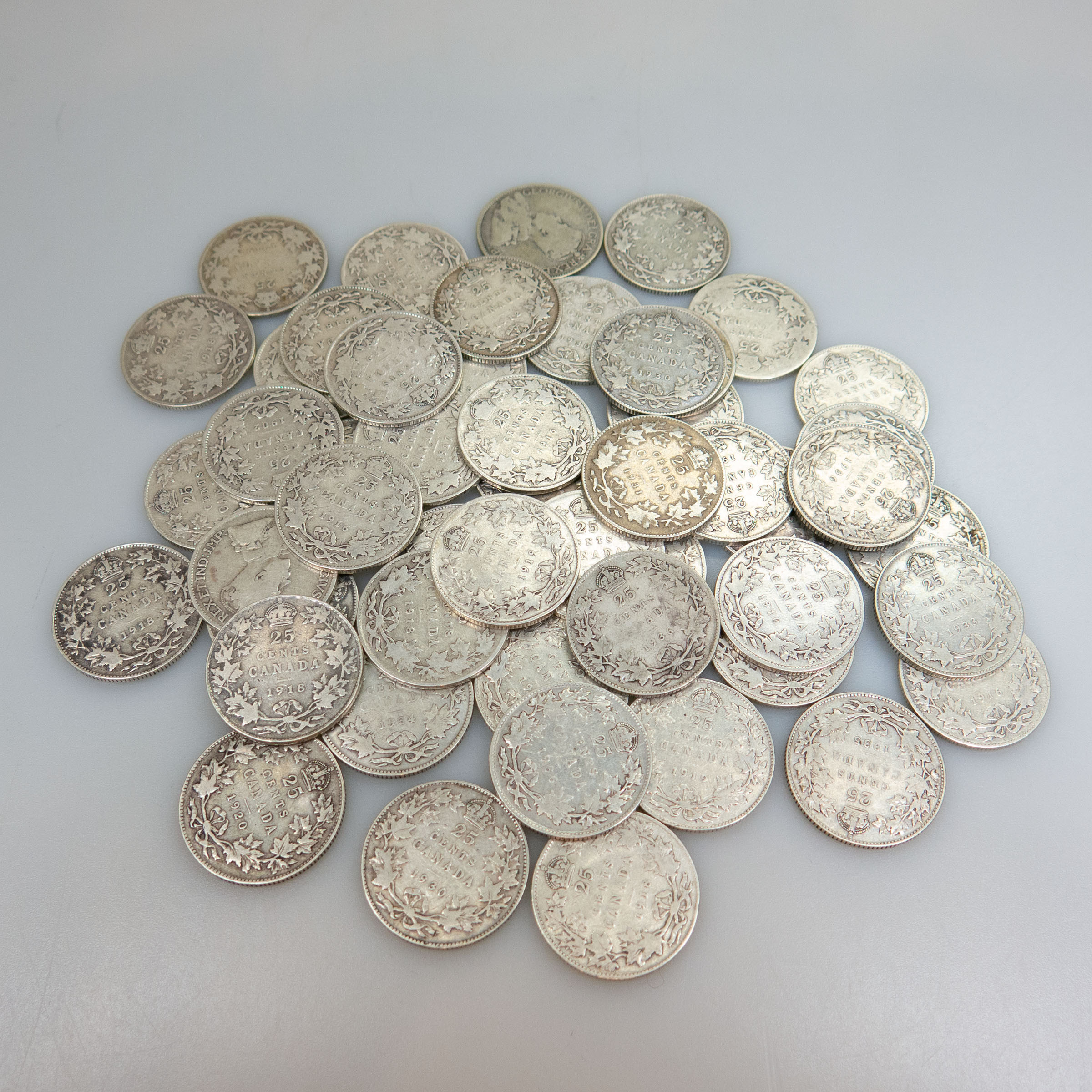 51 Canadian Silver Twenty-Five Cent Coins