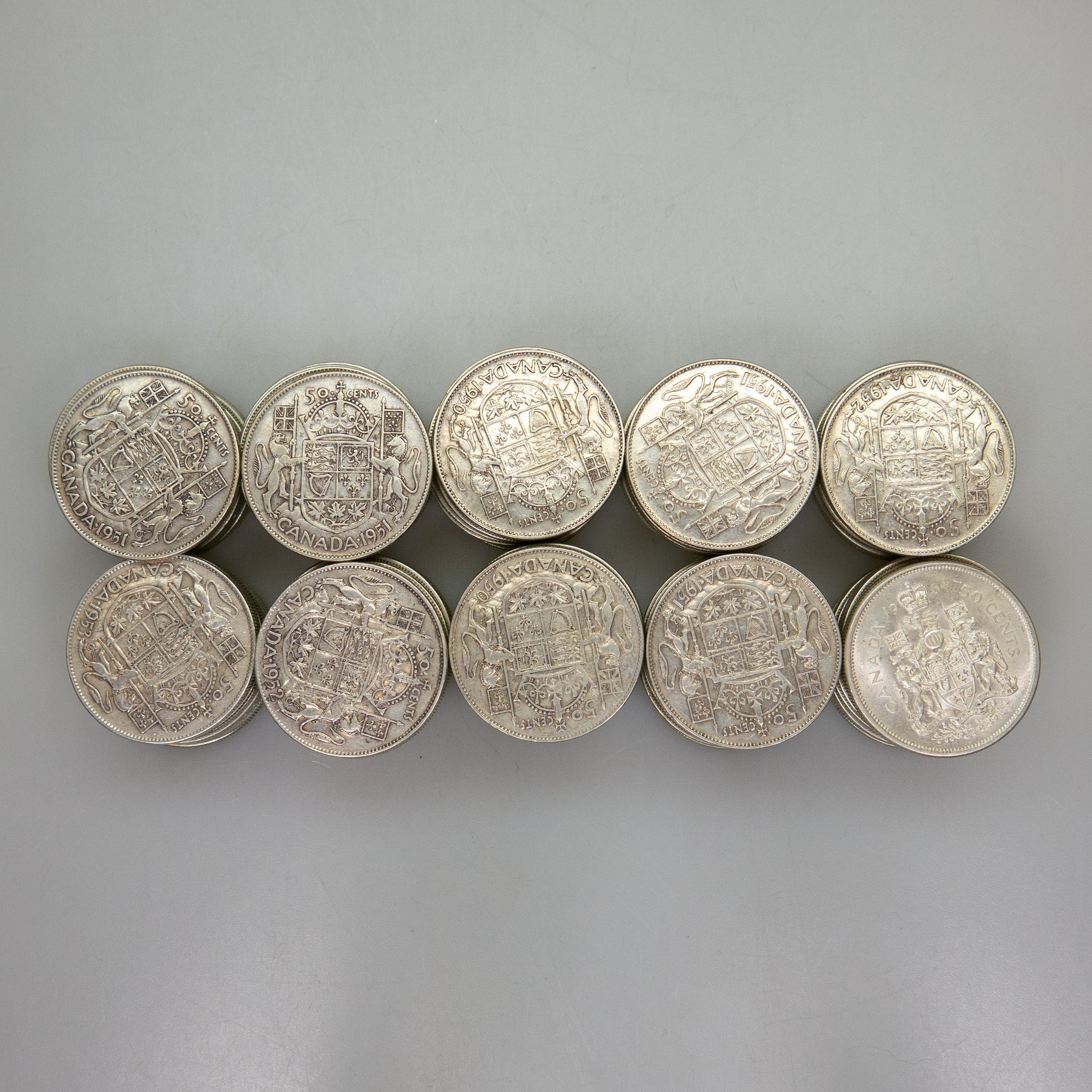 99 Various Canadian Silver Fifty Cent Coins