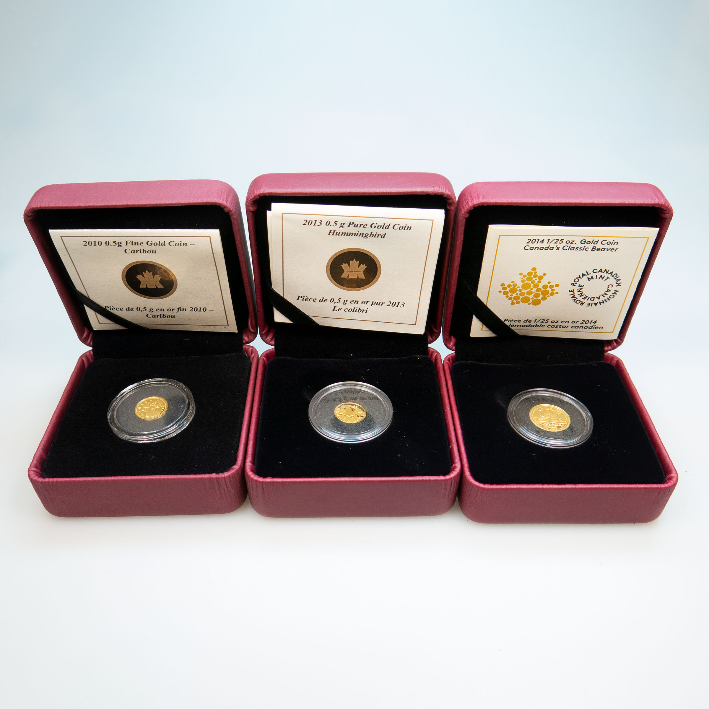 5 Canadian Commemorative Small Gold Coins In Cases