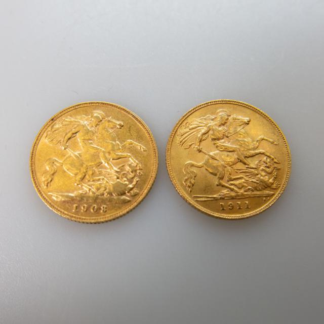 Two British Gold Half Sovereigns And An American Coin Set