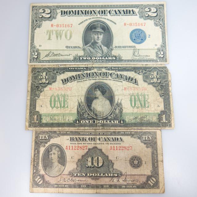 Six Various Canadian Bank Notes
