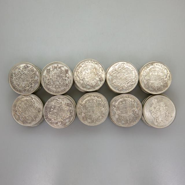 99 Various Canadian Silver Fifty Cent Coins