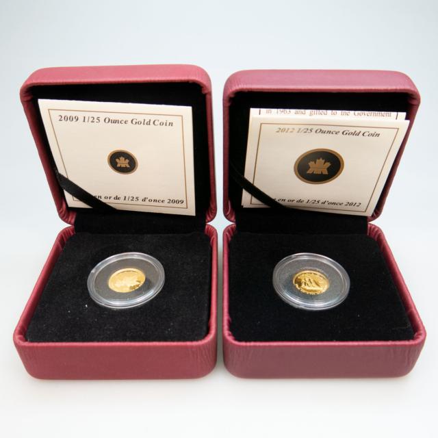 5 Canadian Commemorative Small Gold Coins In Cases