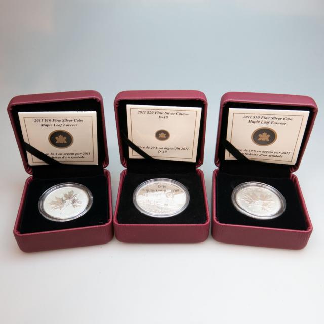 8 Canadian 2011 $10 & $20 Commemorative Silver Coins