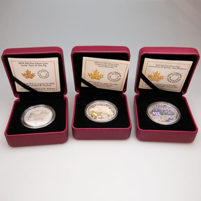 7 x Various Canadian Pure Silver Coins In Cases