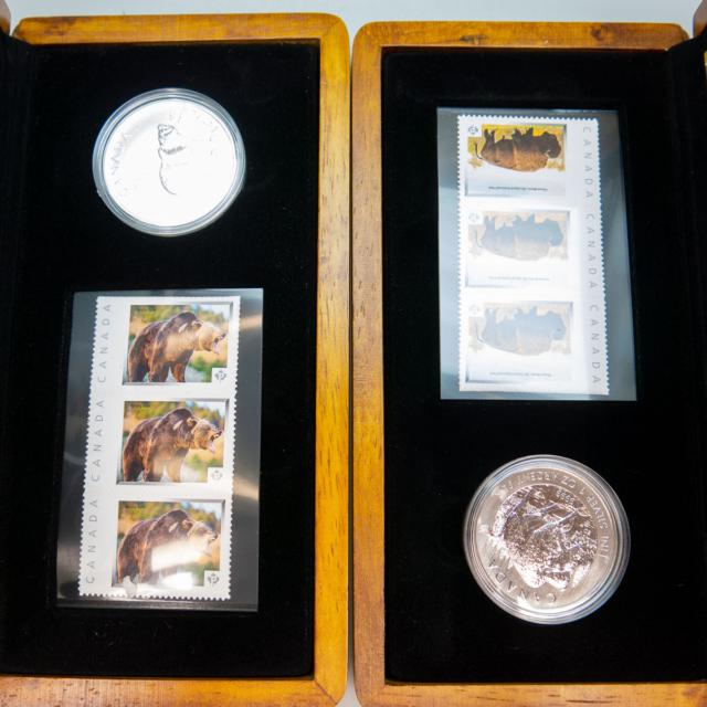 Four RCM Stamp And $5 One Ounce Silver Coin Sets