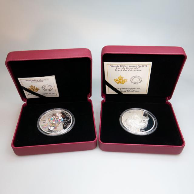 6 x Canadian 2018 & 2019 Pure Silver $30 Coins