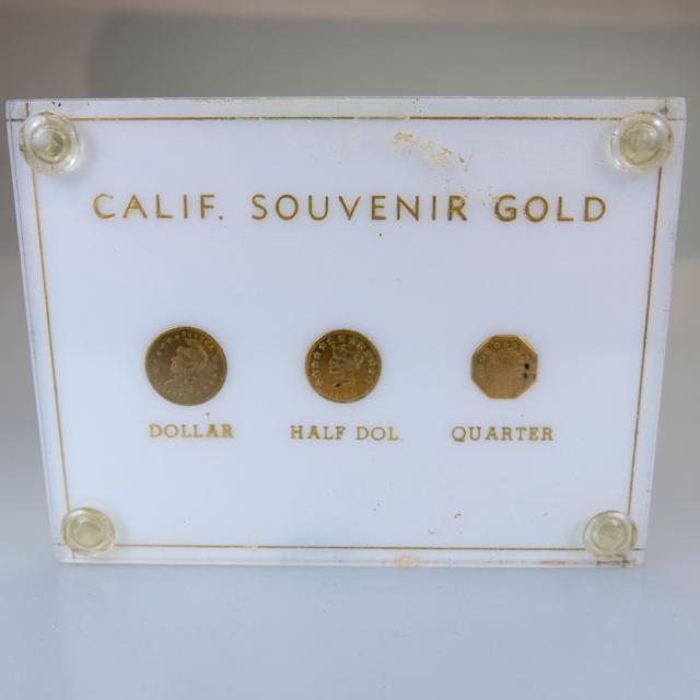 Set Of 3 Miniature California Gold Coins & Some Small Samples Of Yukon Placer Gold