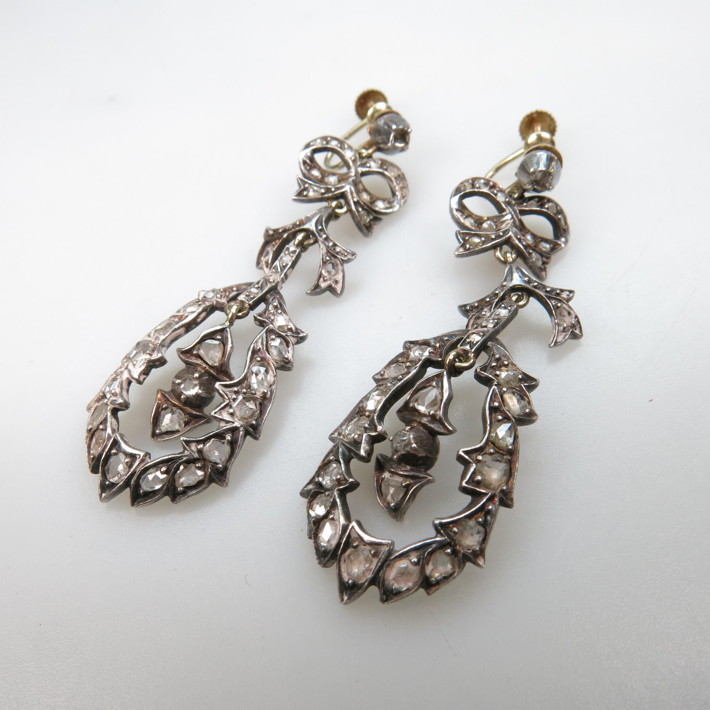 Pair Of Silver And 14k Yellow Gold Screw-Back Drop Earrings