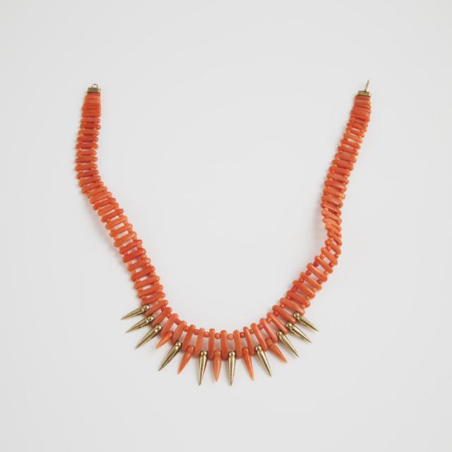 14k Yellow Gold And Coral Fringe Necklace
