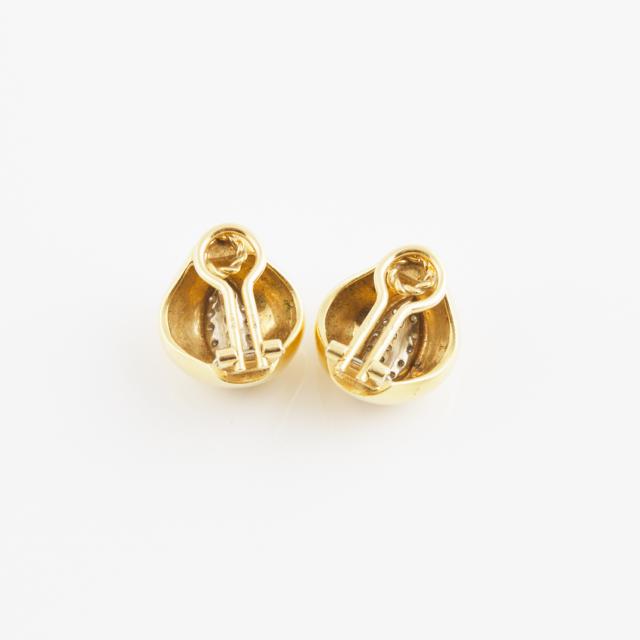 Pair Of English 18k Yellow Gold Clip-Back Earrings 