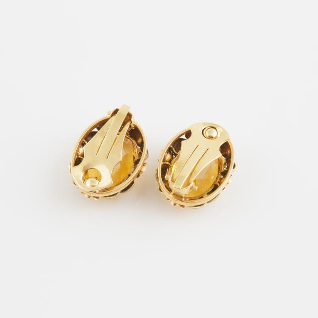 Pair Of 18k Two-Colour Gold Clip-Back Earrings 