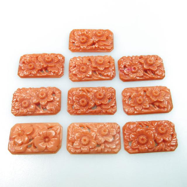 47 Carved And Pierced Rectangular Coral Panels