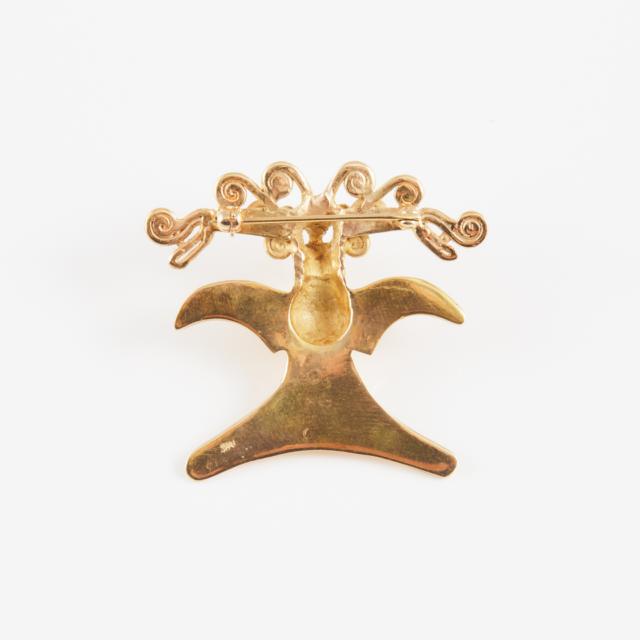 14k Yellow Gold Aztec-Style Brooch