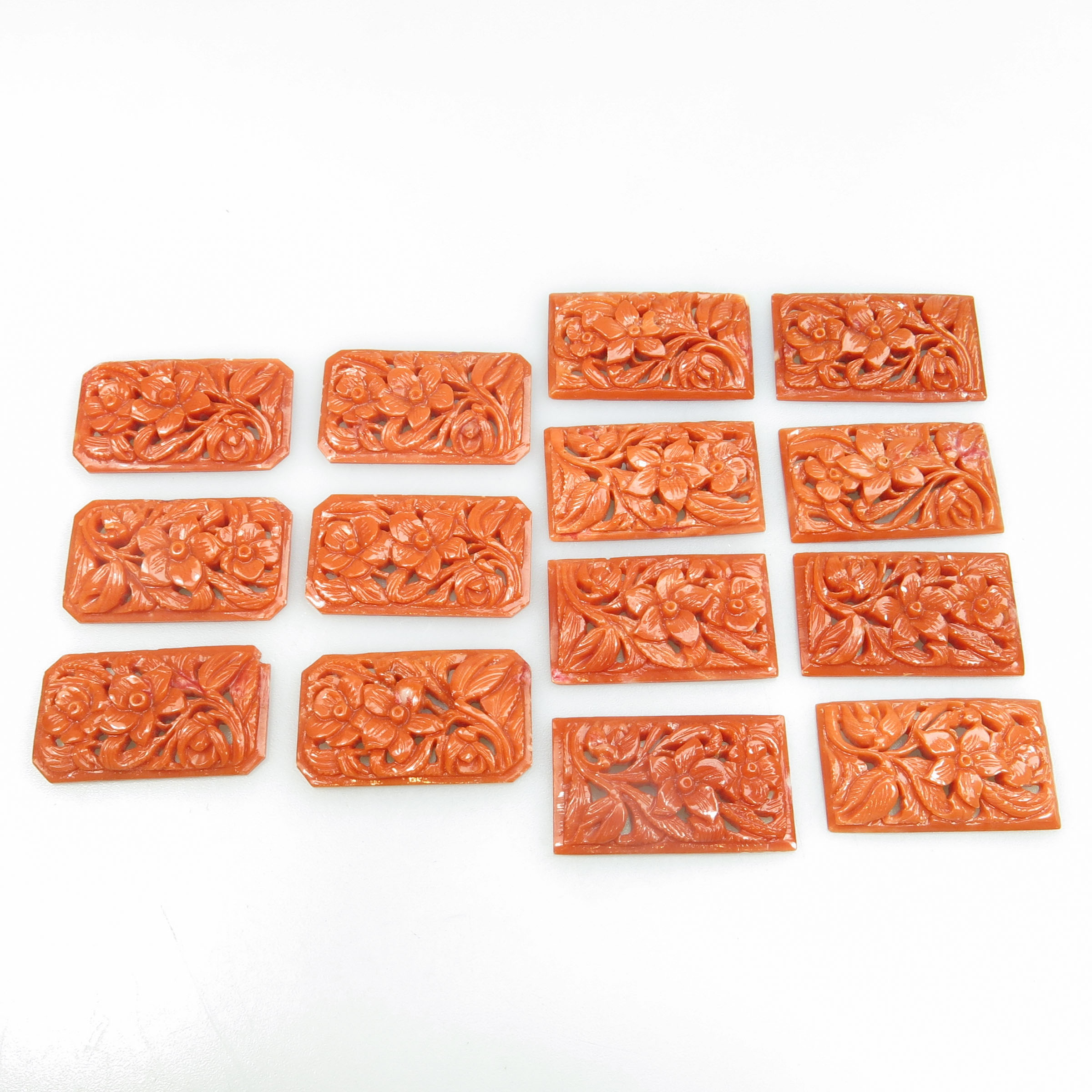 14 Carved And Pierced Rectangular Coral Panels