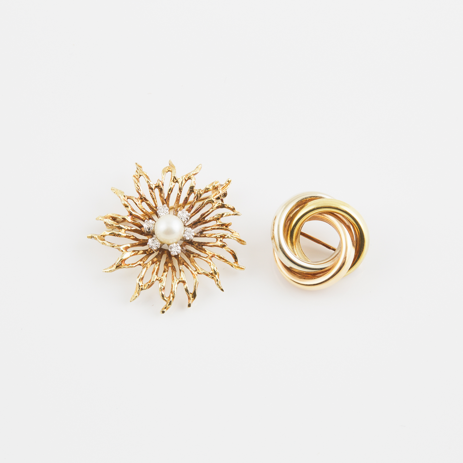 Birks 14k Yellow Gold Brooch And A 14k Tri-Colour Gold Pin