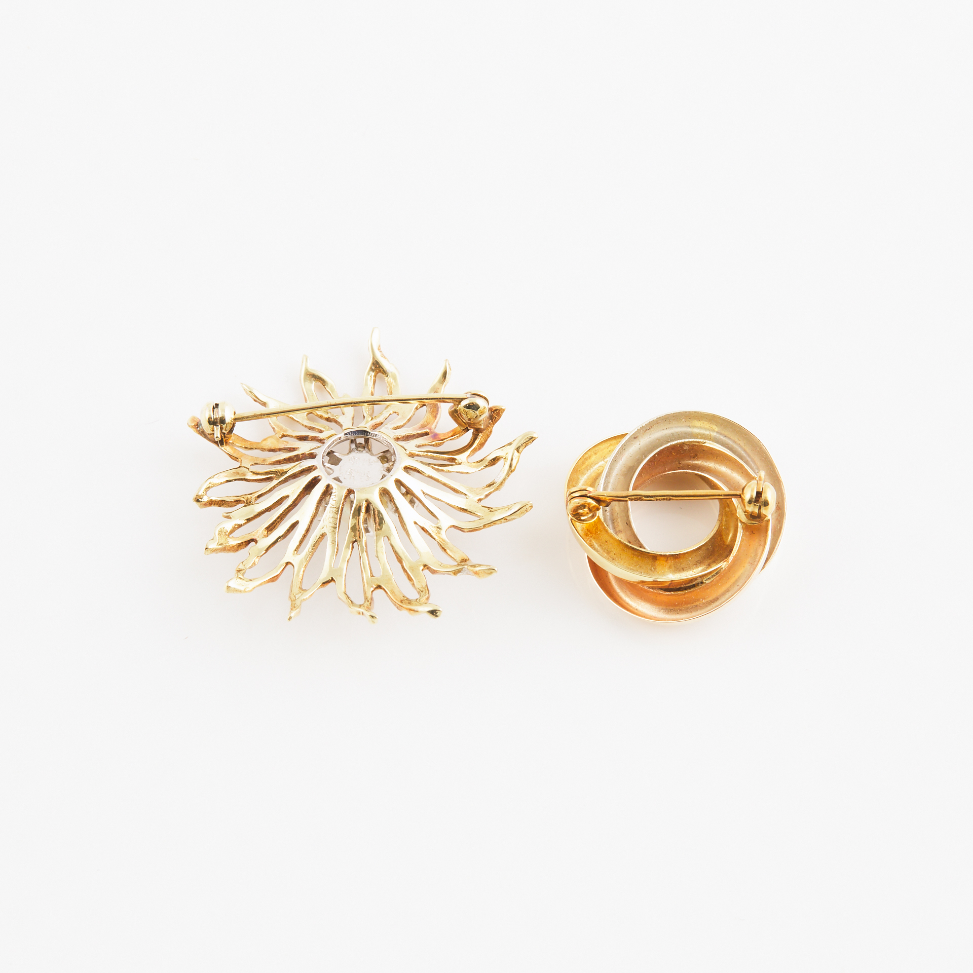 Birks 14k Yellow Gold Brooch And A 14k Tri-Colour Gold Pin