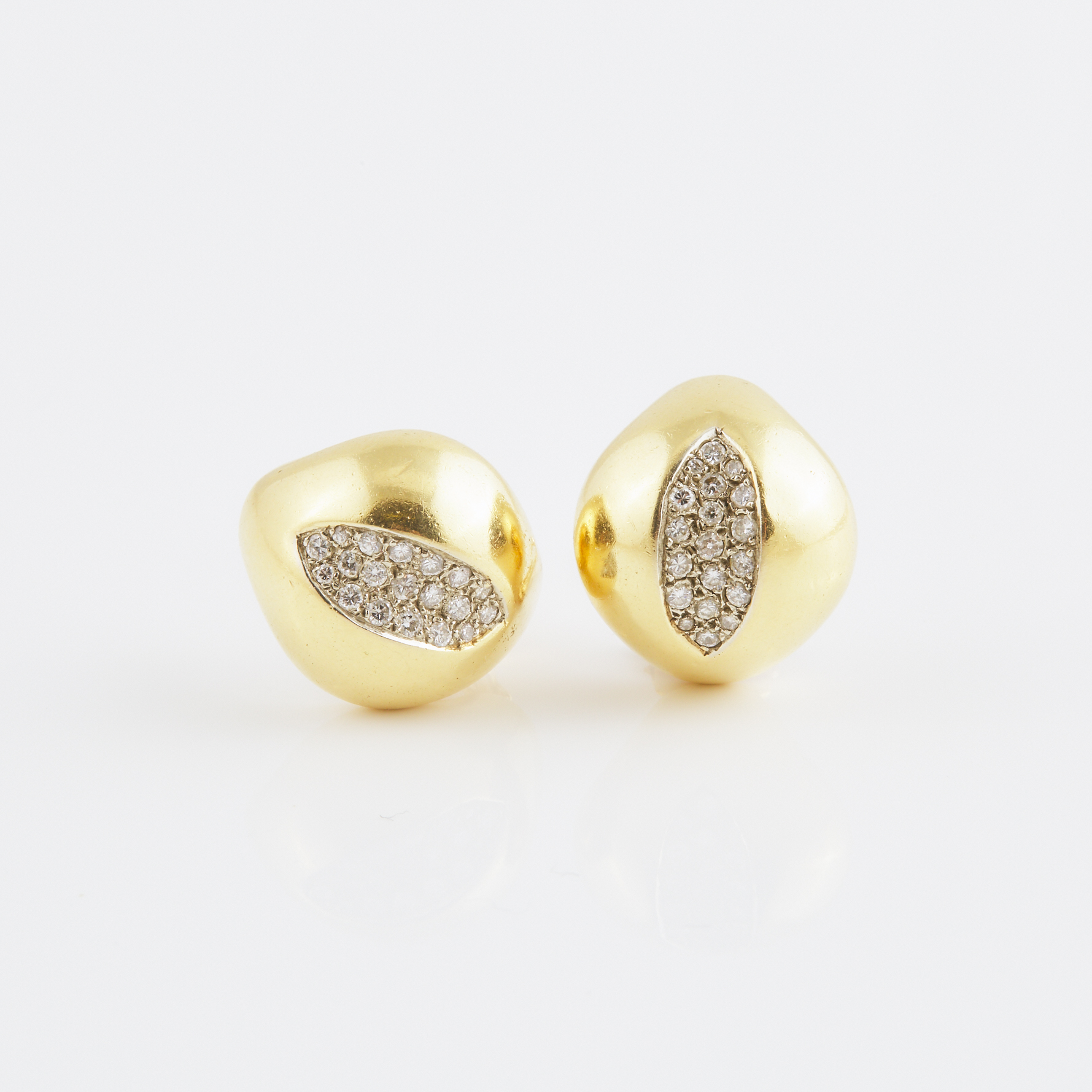 Pair Of English 18k Yellow Gold Clip-Back Earrings 