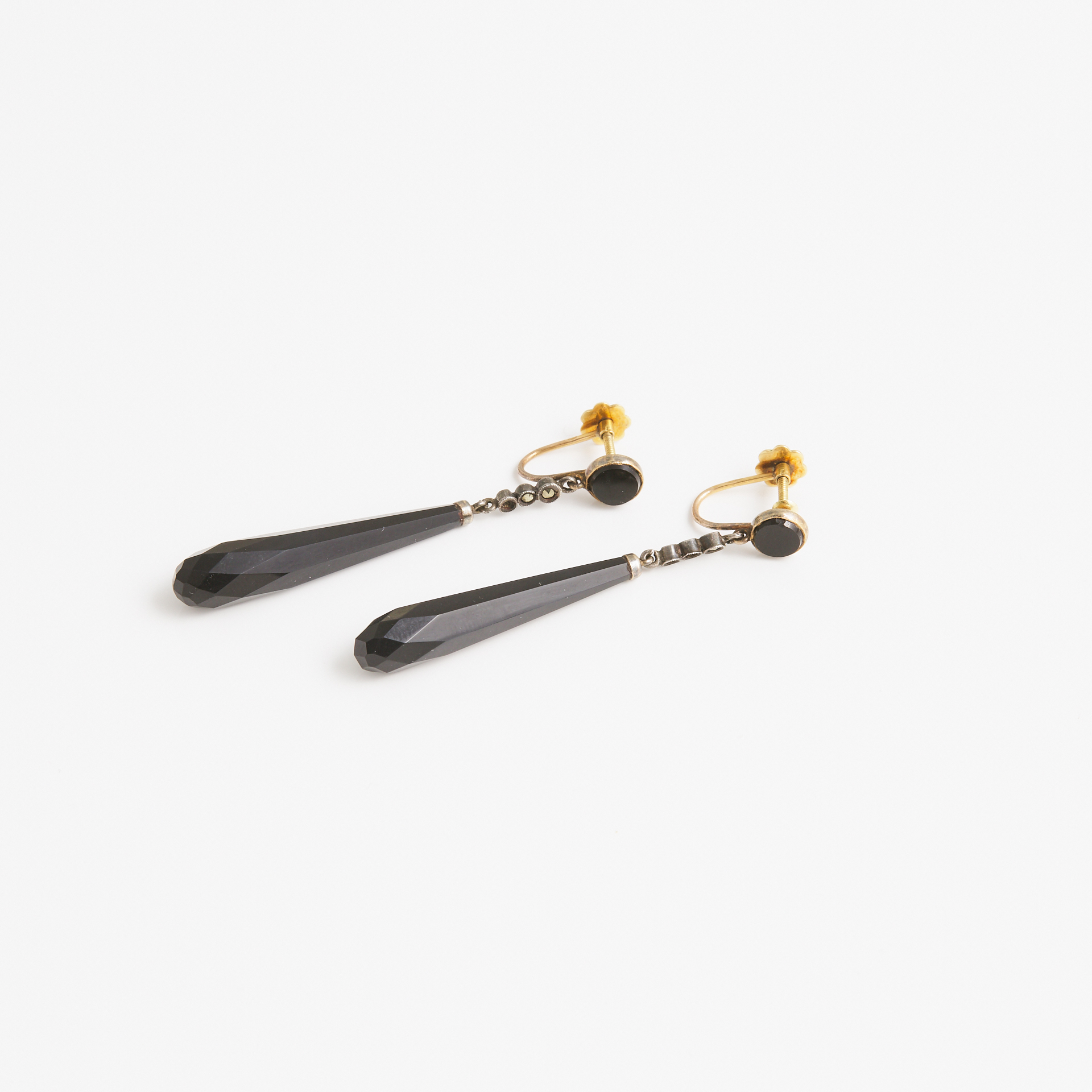 Pair Of French 18k Yellow Gold And Silver Screwback Drop Earrings