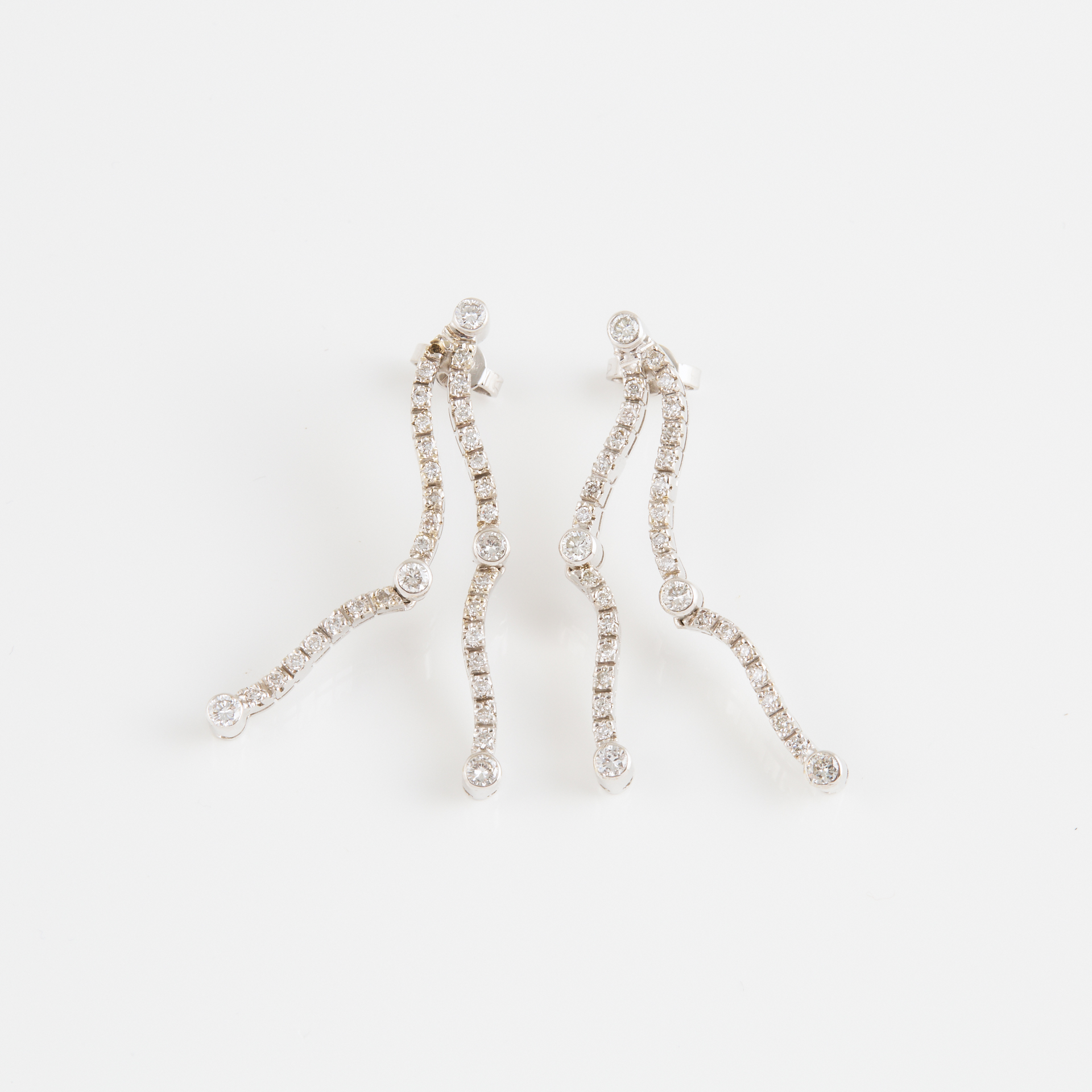 Pair Of Italian 18k White Gold Drop Earrings 