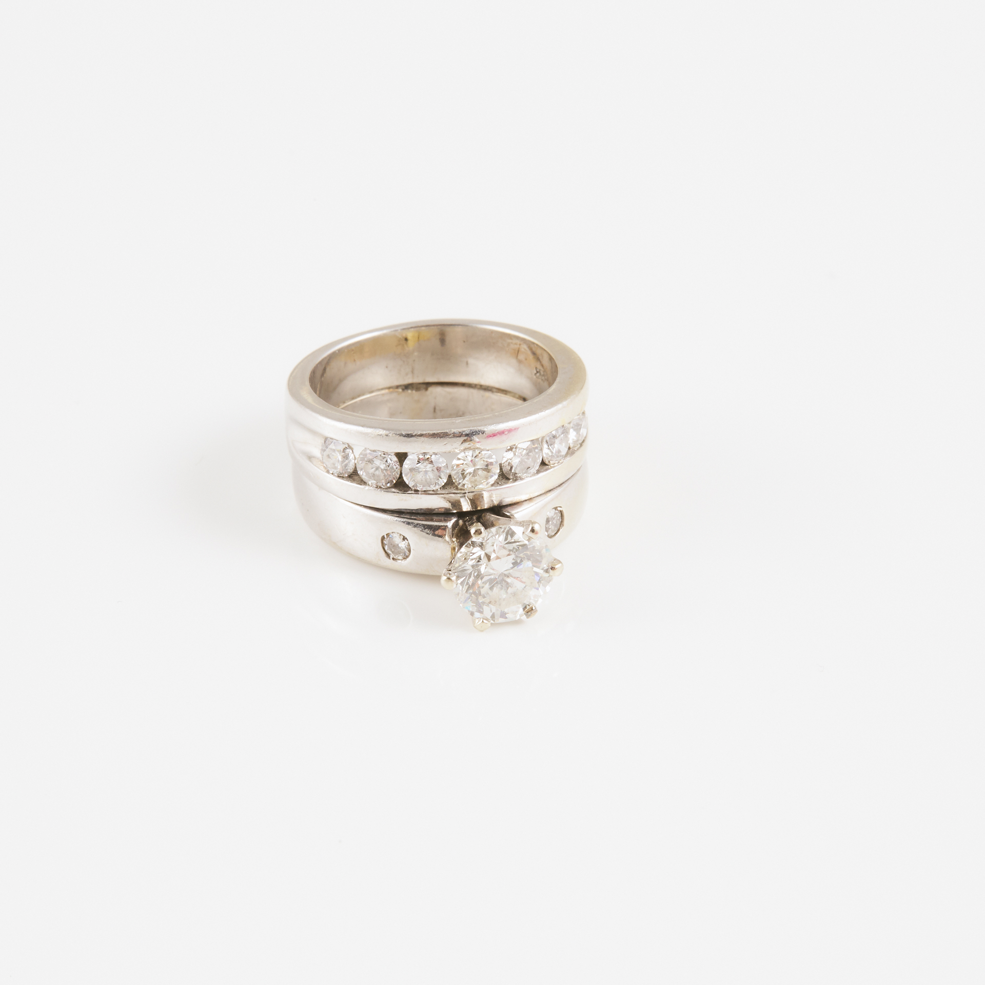 14k White Gold Engagement/Wedding Ring Set
