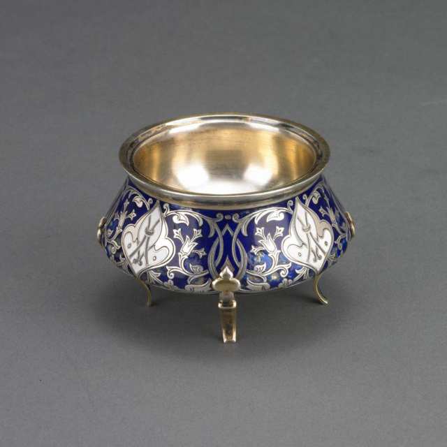 Russian Engraved and Enameled Silver-Gilt Salt, Pavel Sazikov, Moscow, 1874