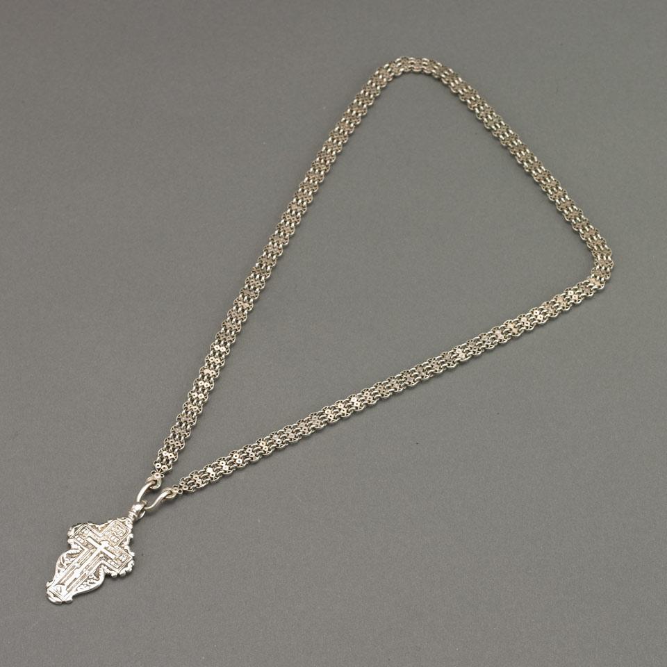 Russian Silver Cross and Necklace, late 19th century