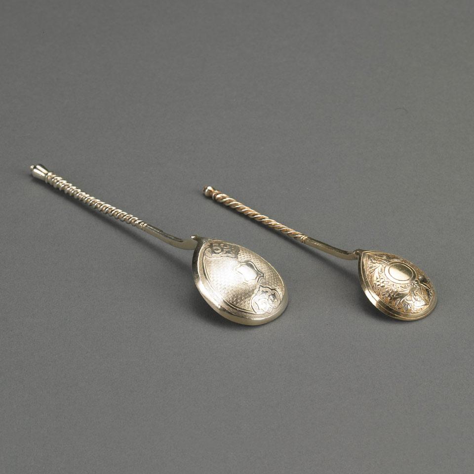 Two Russian Silver Parcel Gilt Spoons,  Moscow, 1874/c.1875