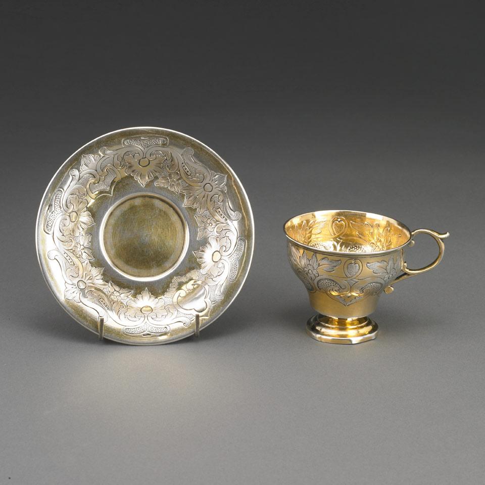 Russian Silver-Gilt Cup and Saucer, Johann Fredrik Manström, St. Petersburg, 1861