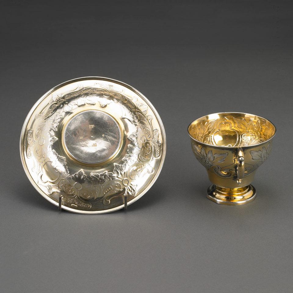 Russian Silver-Gilt Cup and Saucer, Johann Fredrik Manström, St. Petersburg, 1861