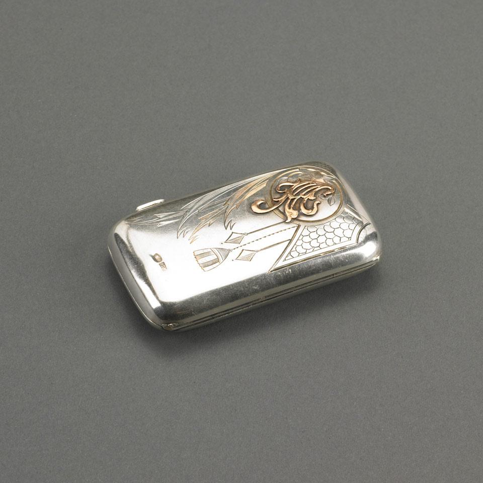 Russian Gold Mounted Silver Cheroot Case, Moscow, c.1910