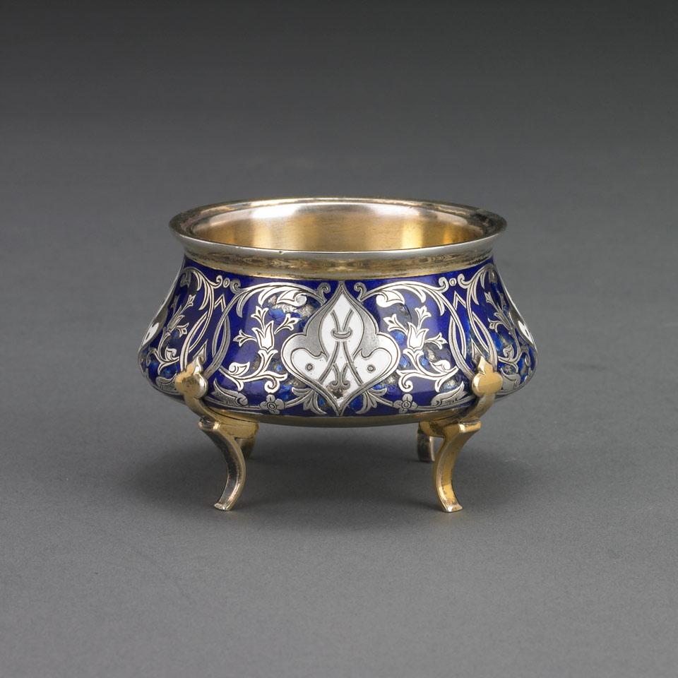 Russian Engraved and Enameled Silver-Gilt Salt, Pavel Sazikov, Moscow, 1874