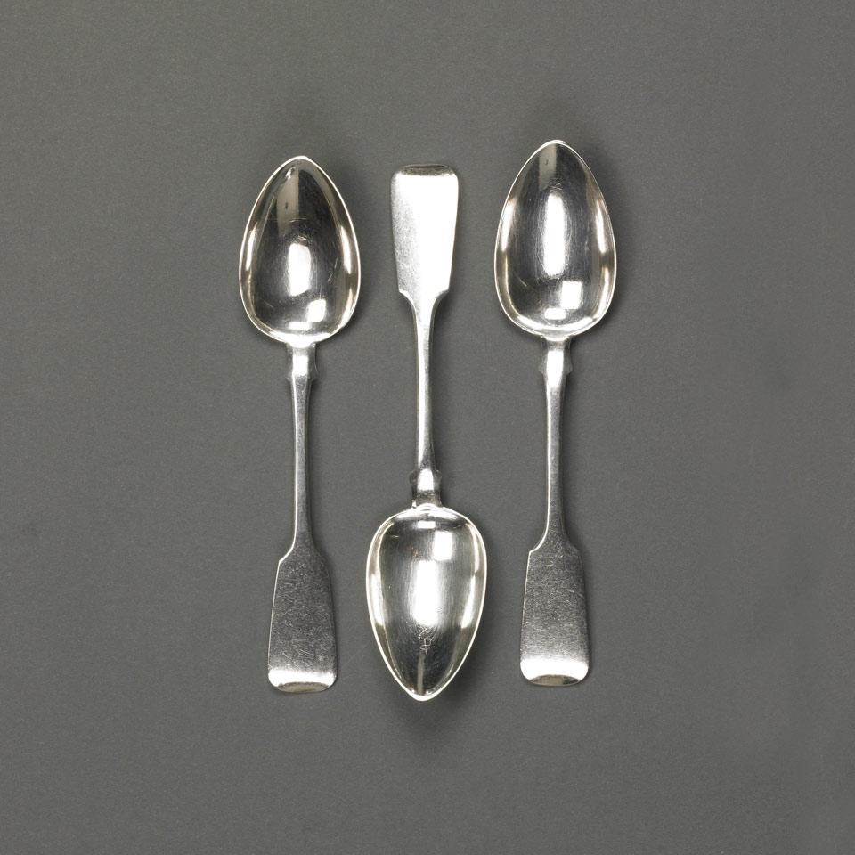 Three Russian Silver Fiddle Pattern Table Spoons, Moscow, 1857