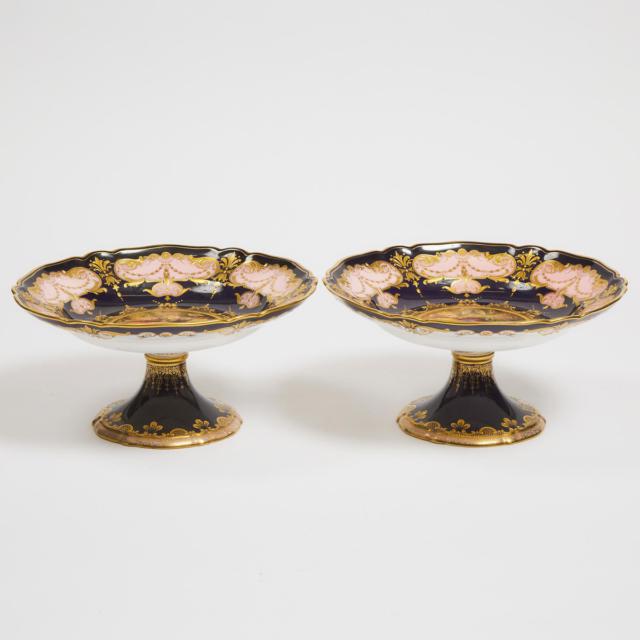 Pair of Royal Worcester Fruit Painted Pedestal-Footed Comports, Richard Sebright, 1928