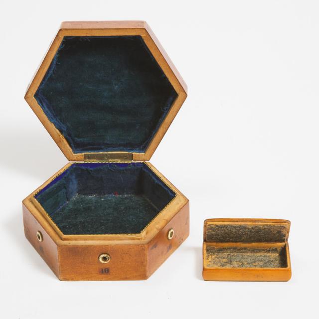 Sewing/Needlework Notions: Maucline Ware Octagonal Sycamore Thread Dispenser, 19th century