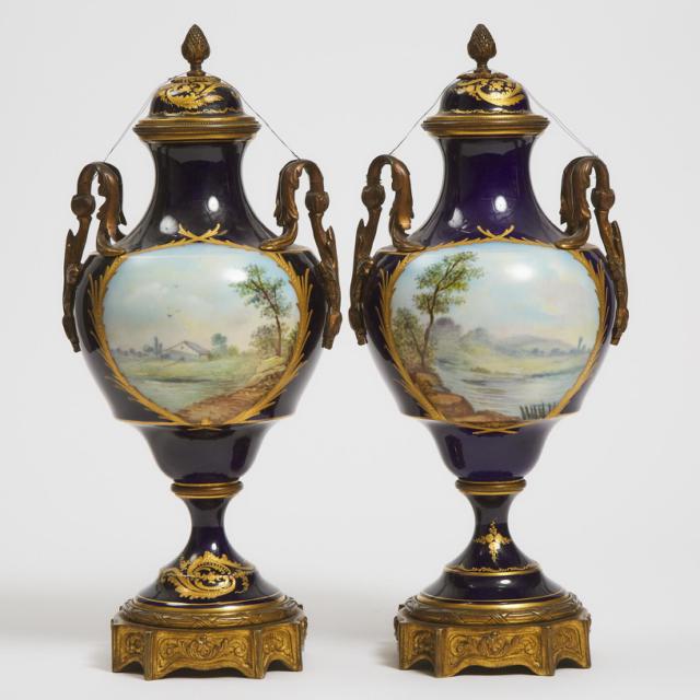Pair of Gilt-Bronze Mounted 'Sèvres' Vases and Covers, c.1900