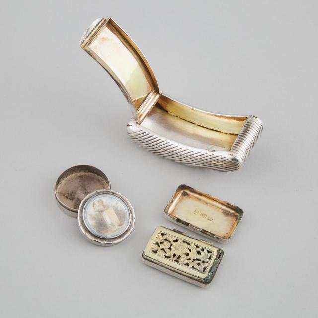 Two English Silver Snuff Boxes and a Vinaigrette, c,1810