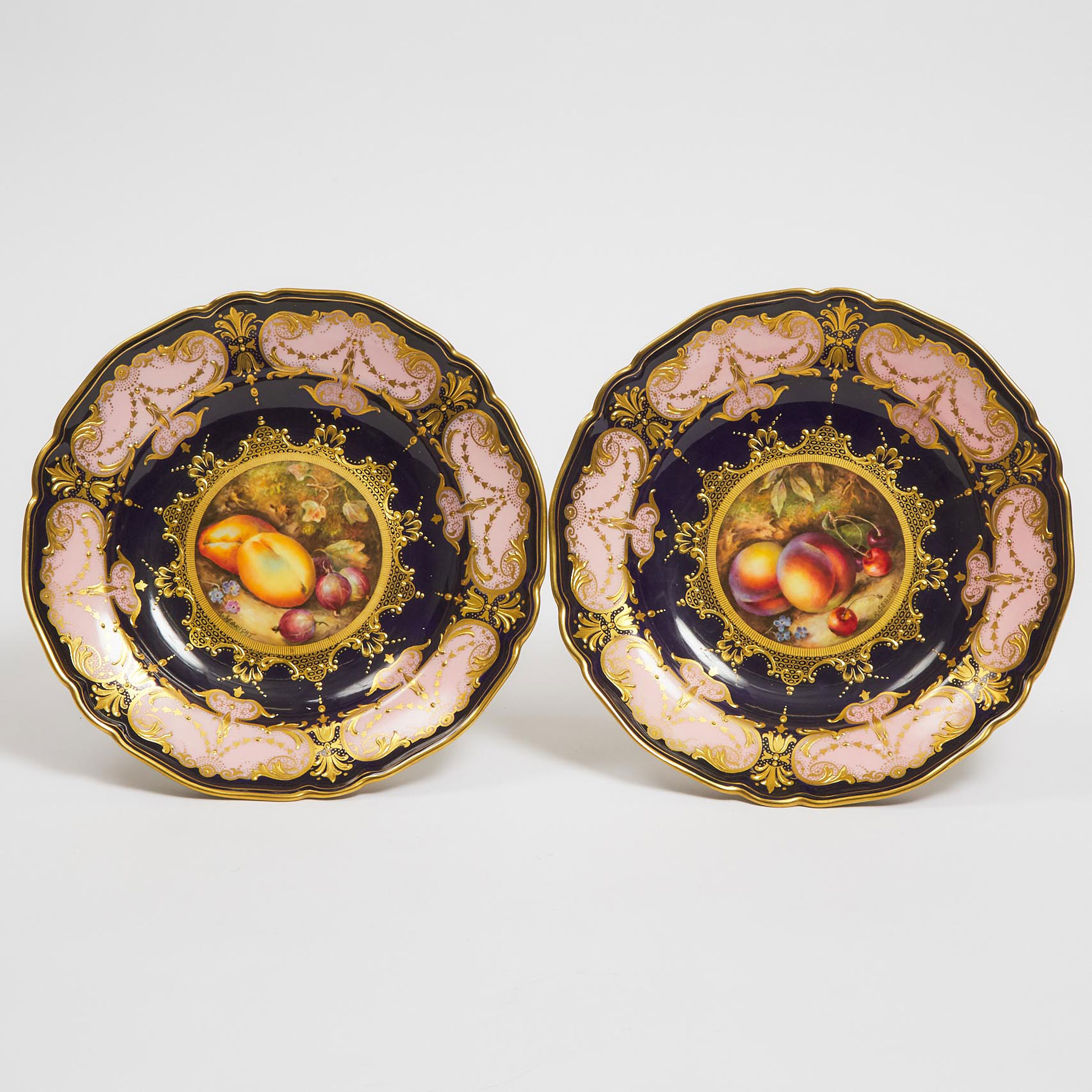 Pair of Royal Worcester Fruit Painted Pedestal-Footed Comports, Richard Sebright, 1928