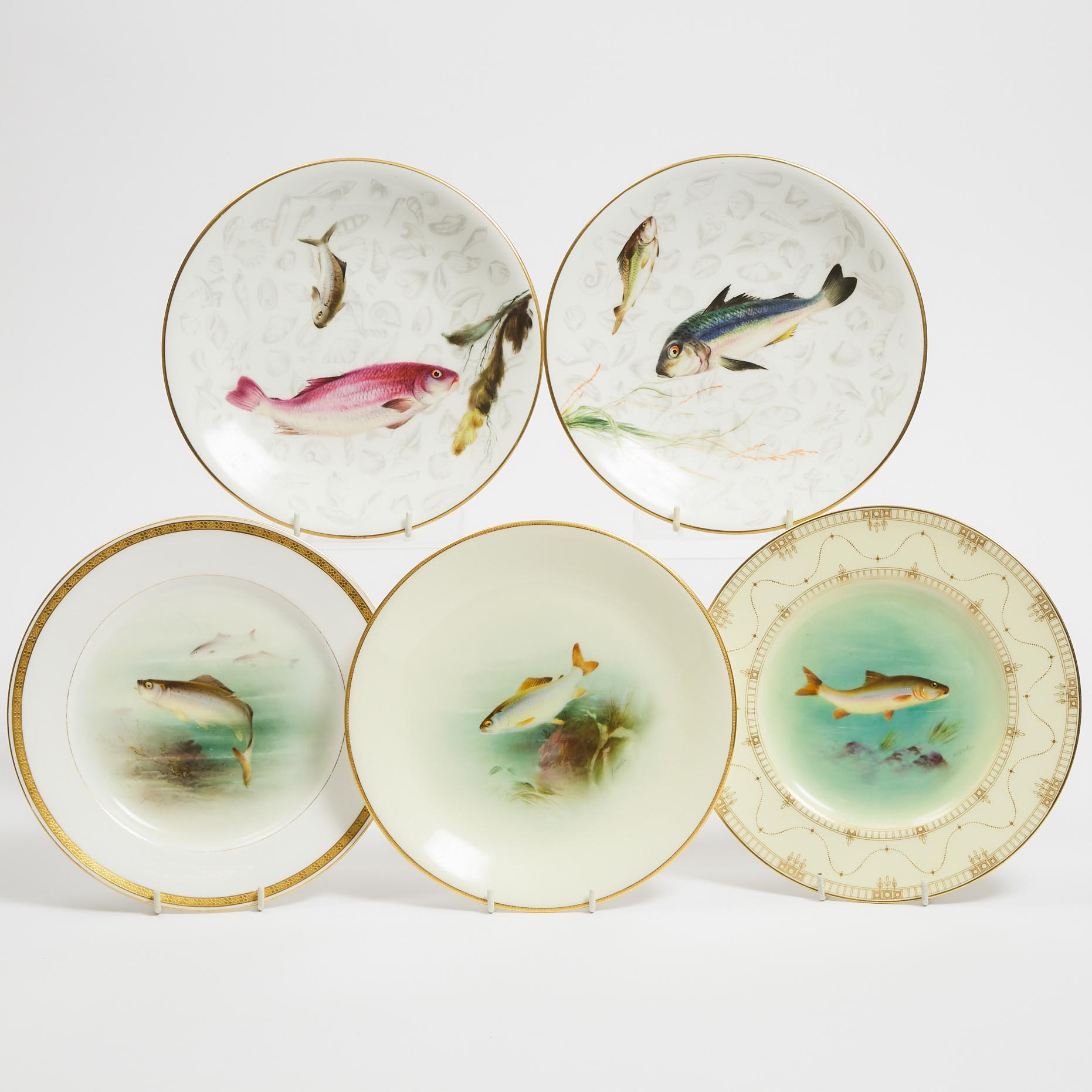 Five Royal Worcester Fish Plates, c.1884-1932