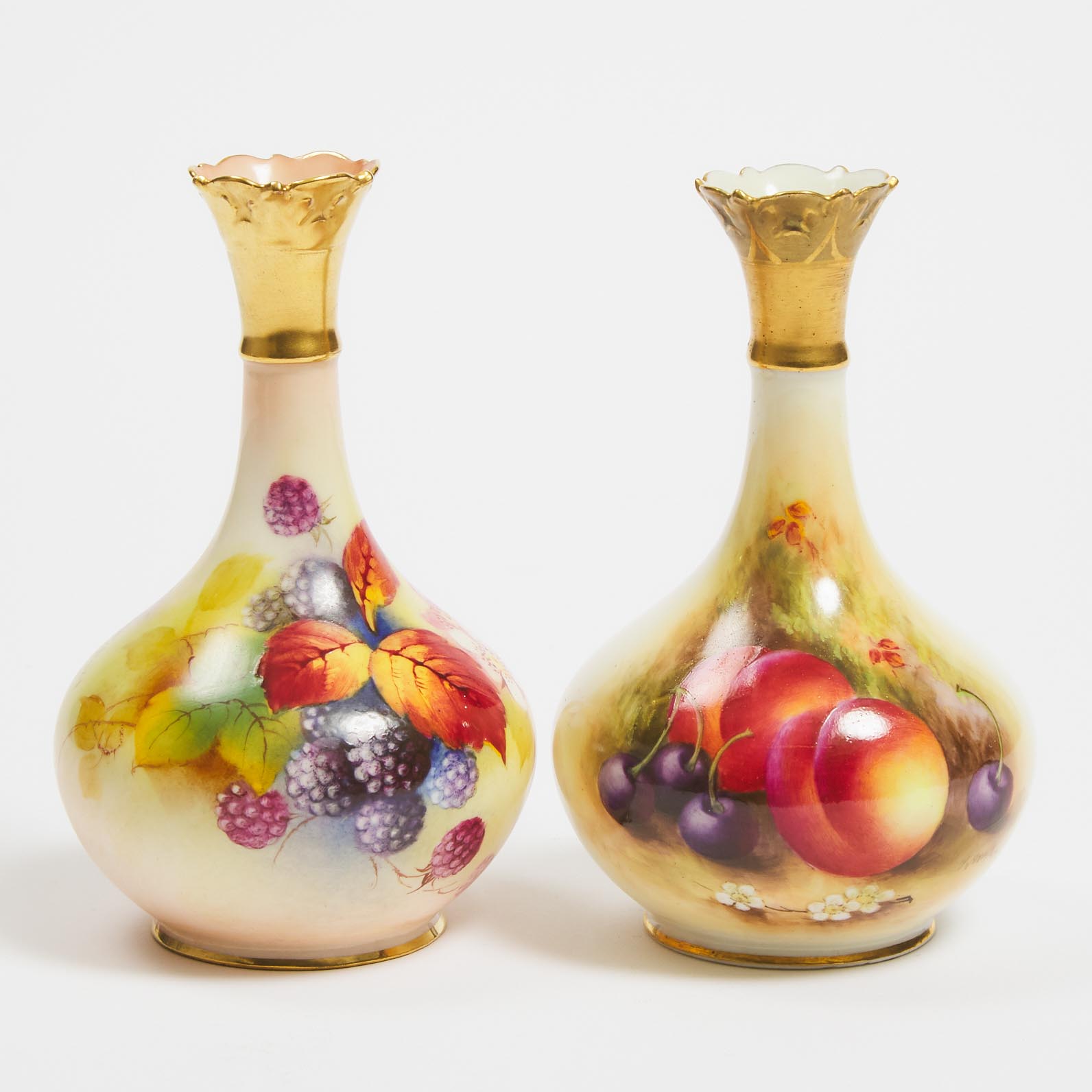 Two Royal Worcester Fruit Painted Vases, Harry Ayrton and Kitty Blake, c.1933-40